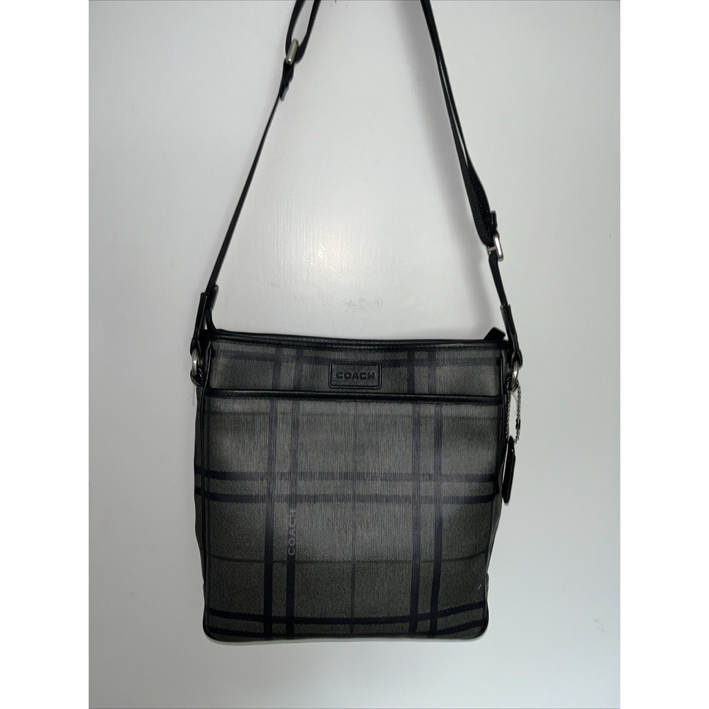 COACH F71061 Tattersall PVC Tech Messenger/Crossbody Bag Work Play Preppy